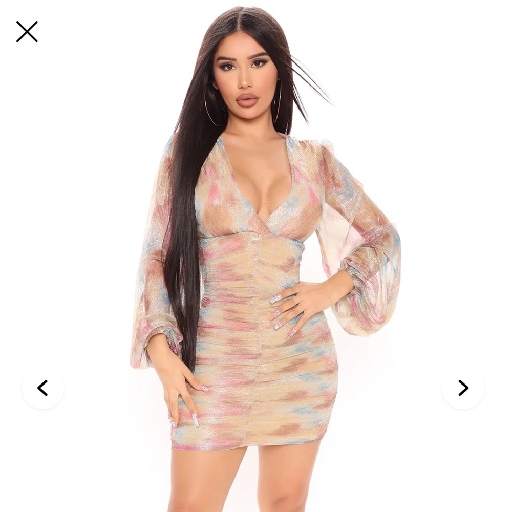 Charley Long Sleeve Mini Dress - Brown/combo